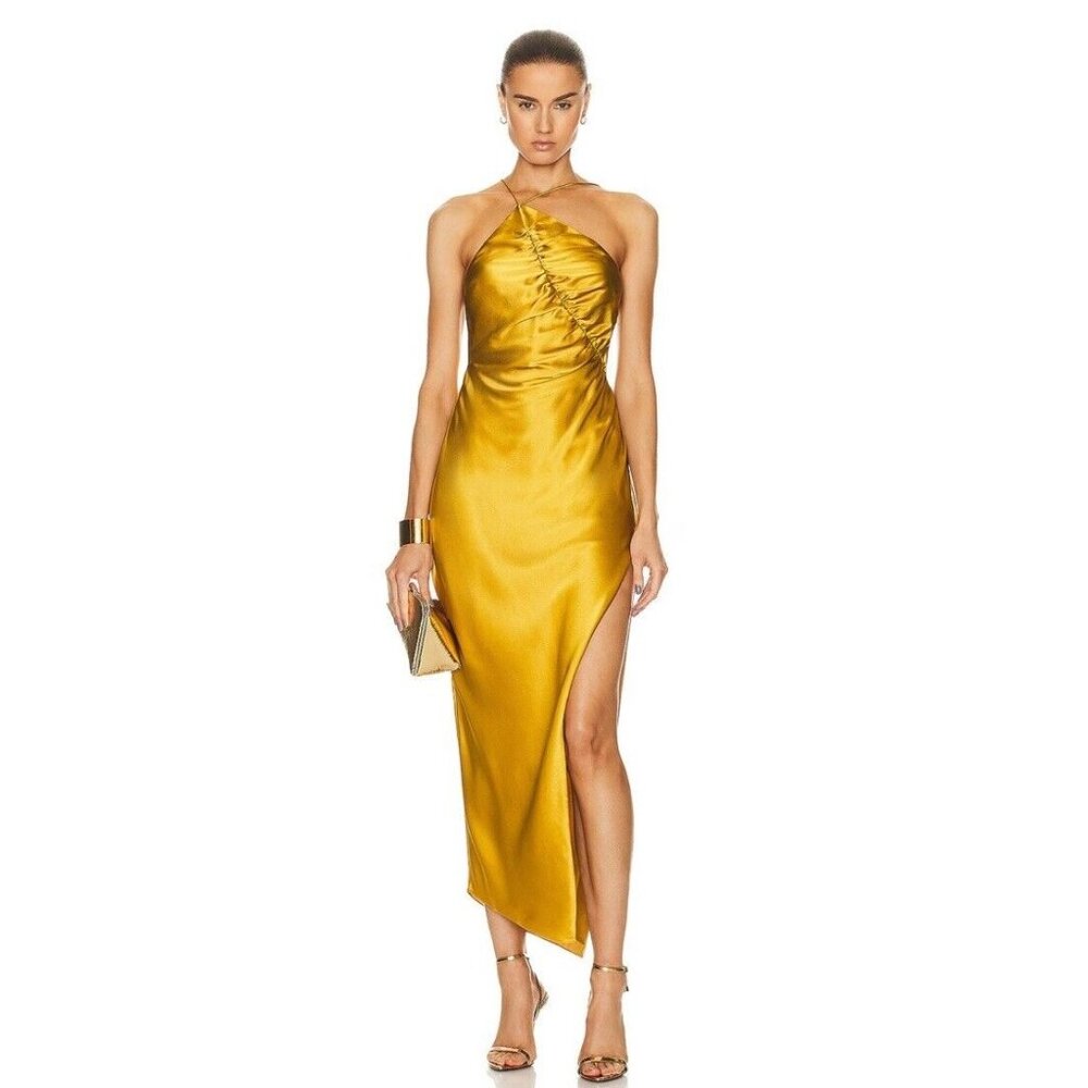 The Sei Leaf Dress Dijon Yellow Silk Formal